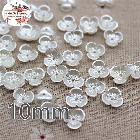 200pcs Lot 10mm 3D Flower Pearl Beads ABS Resin Flatback Simulated