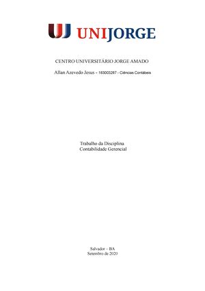 Trabalho Da Disciplina Ava Contabilidade Gerencial Centro