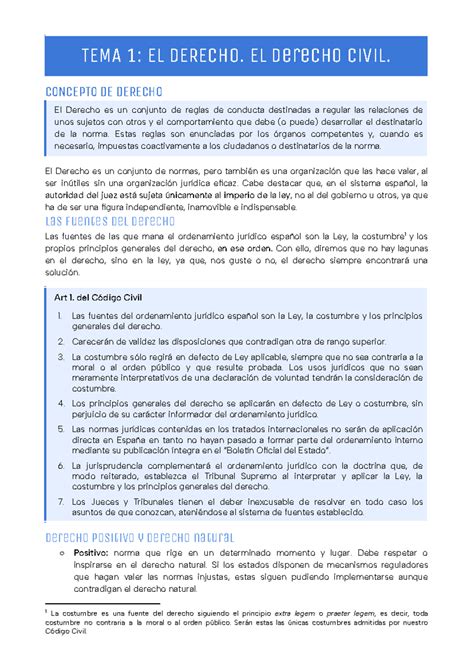 Tema 1 El Derecho Tema 1 El Derecho El Derecho Civil Concepto De