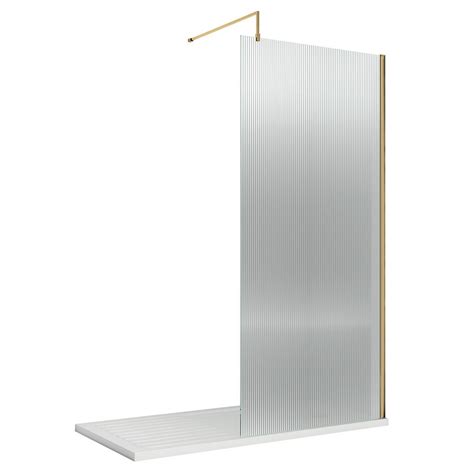 Hudson Reed Fluted Fixed Wetroom Screen With Support Bar 800mm