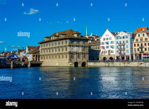 View Of A Quay Of River Limmat In The Swiss City Zuerich With