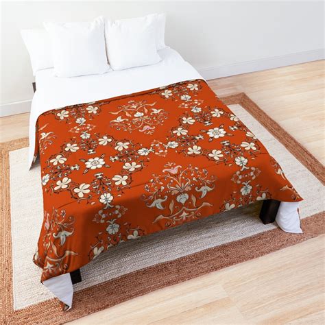 Vintage Floral Rust Orange Comforter For Sale By Silverpegasus