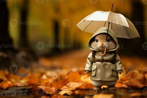 a small animal in a trench coat holding an umbrella generative ai ...