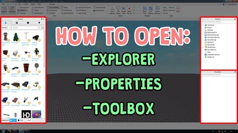 How To Open Explorer Properties And Toolbox In Roblox Studio 2020