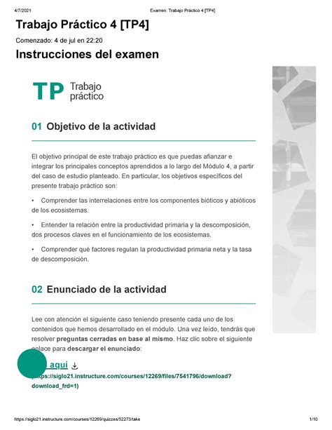 Examen Trabajo Práctico 4 TP4 ecologia Ecología Siglo 21 Studocu