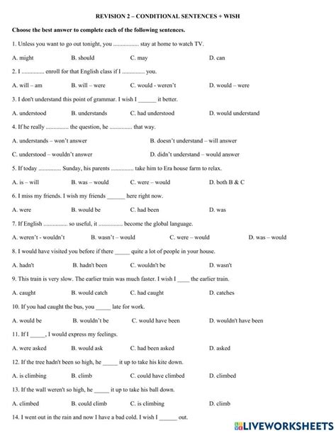 Conditional Sentences Wish Revision 2 Online Exercise For Live Worksheets