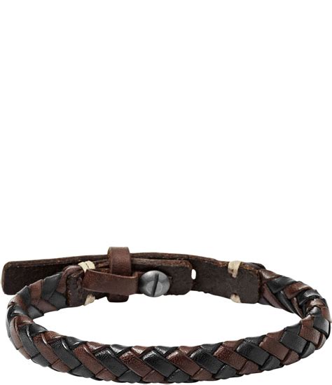 Fossil Braided Woven Leather Adjustable Line Bracelet | Dillard's