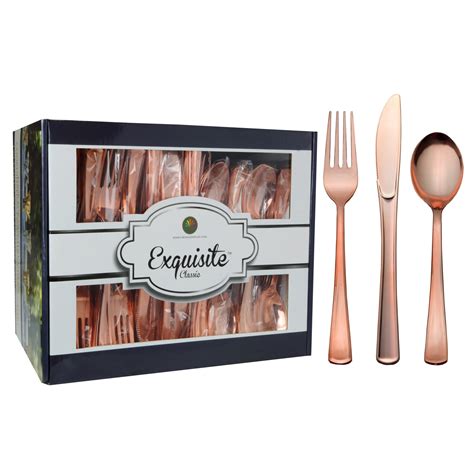 Crown Premium 360 Pc Rose Gold Plastic Silverware Cutlery Set Bulk