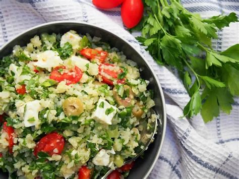 Greek Style Cauliflower Rice Salad Caroline S Cooking