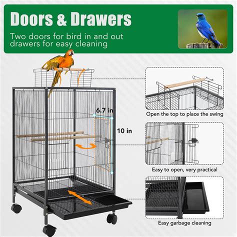 Williston Forge 35 Inch Wrought Iron Bird Cage With Play Open Top And