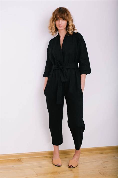 Linen Romper Linen Jumpsuit Jumpsuit With Sleeves Black Jumpsuit Jumpsuit Romper Linen