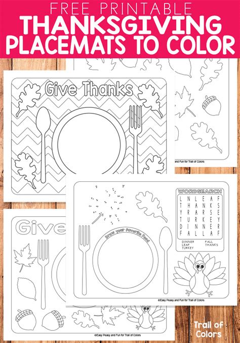 Free Printable Thanksgiving Placemats To Color Trail Of Colors