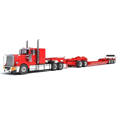 American Semi Truck With Lowboy Trailer 3D model - Download Truck on ...