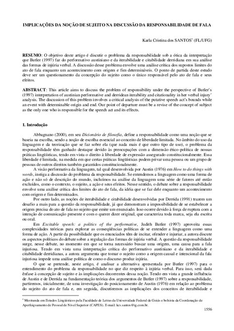 Pdf ImplicaÇÕes Da NoÇÃo De Sujeito Na DiscussÃo Da Responsabilidade