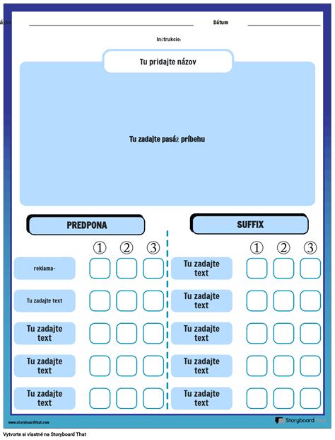 Pracovný List Počítanie Prípon a Predpôn Storyboard