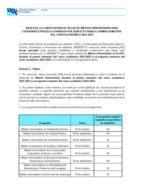 Bases De Postulación Uoc Senescyt 2022 1 Pdf Privacidad De La Información