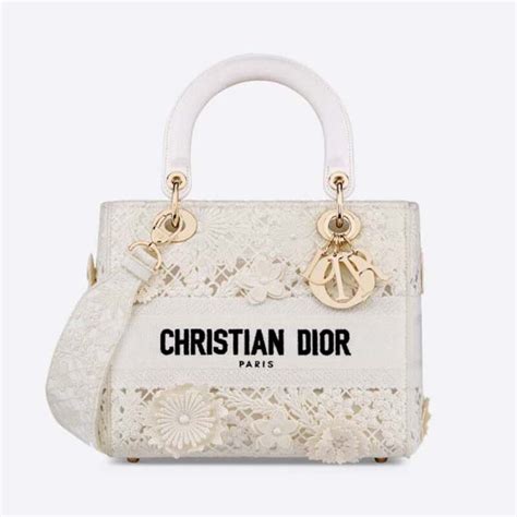 Dior Women Medium Lady D Lite Bag Natural D Lace Embroidery With D