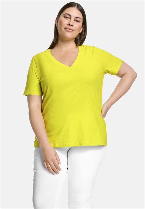 Samoon Kurzarm Rundhals V Shirt T Shirt Basic Lemon Green