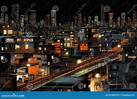 Cityscape At Night As A Concept Of Urbanization Stock Illustration