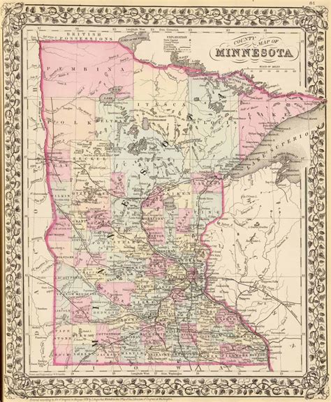 Map Of Wisconsin and Minnesota Border Old Historical City County and ...