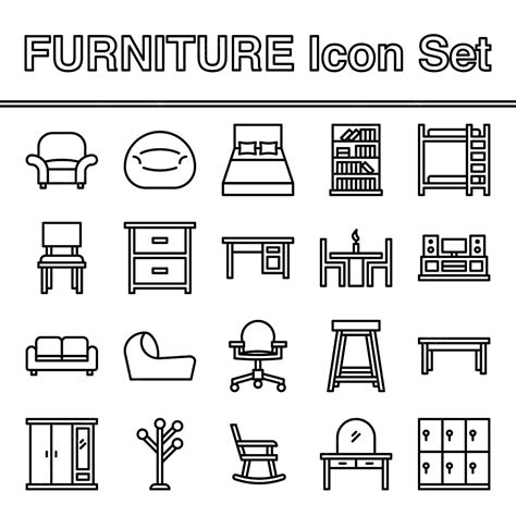 Eps10 Vector Hd Png Images Furniture Icon Set With Outline Style