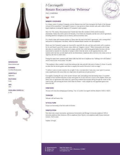 I Cacciagalli Pellerosa Rosato Roccamonfina Tech Sheet Regal Wine