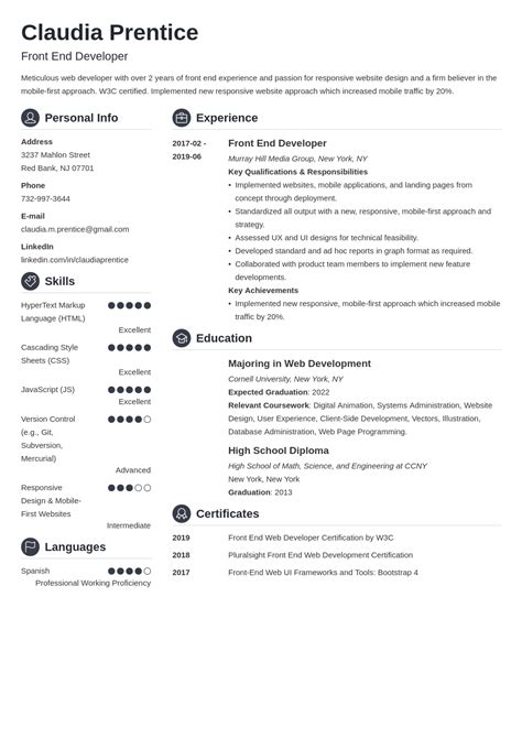 Junior Front End Developer Resume Sample