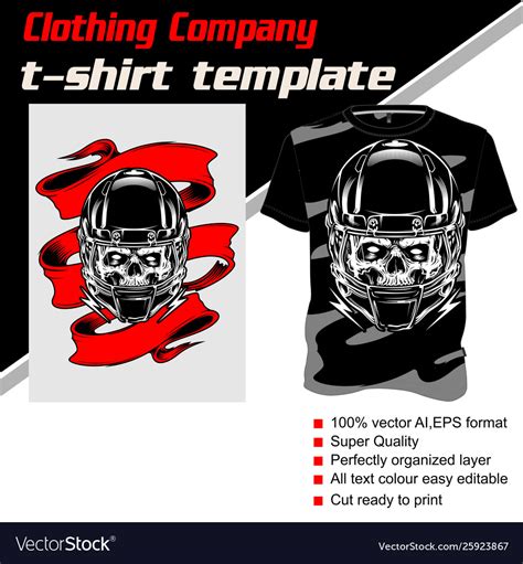 T Shirt Template Fully Editable With Skull Helmet Vector Image