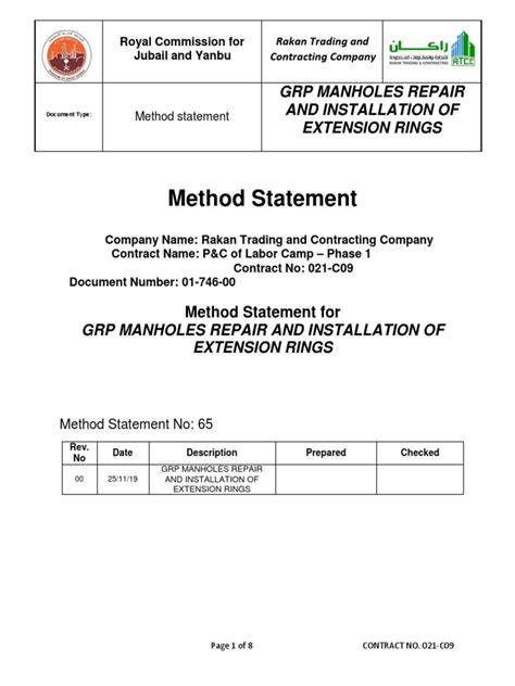 Method Statement Grp Manholes Repair And Installation Of Extension Rings Pdf Download Free Pdf