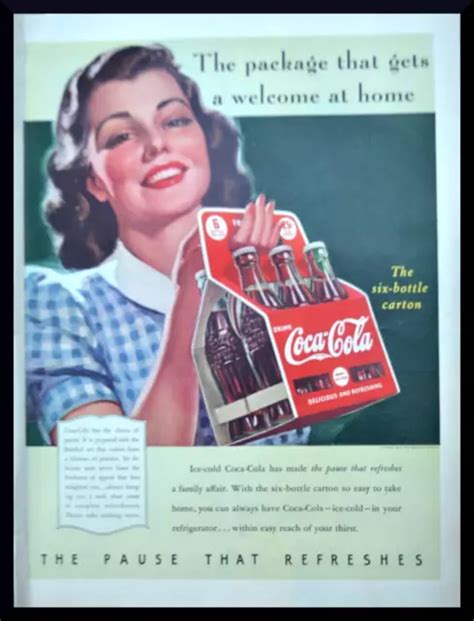 1940 COCA COLA SIX BOTTLE Carton The Pause That Refreshes Art Print Ad