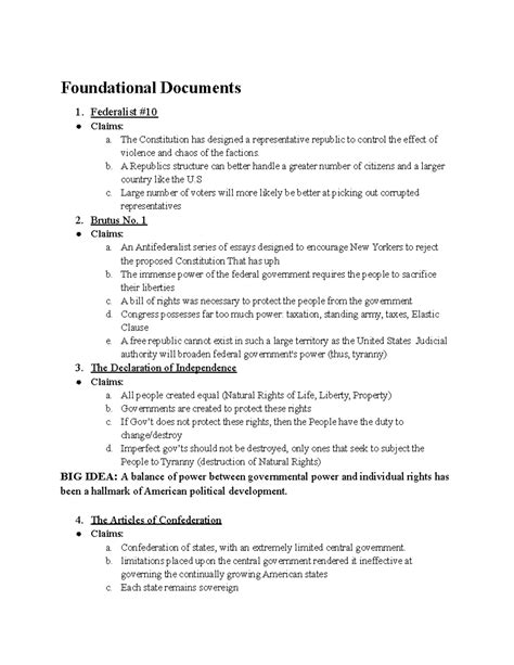 AP Government Final Exam Study Guide Foundational Documents 1