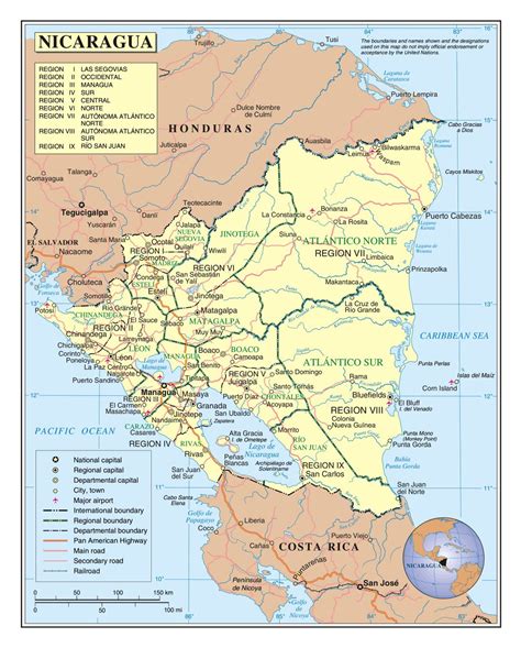 Large Detailed Political And Administrative Map Of Nicaragua With Roads