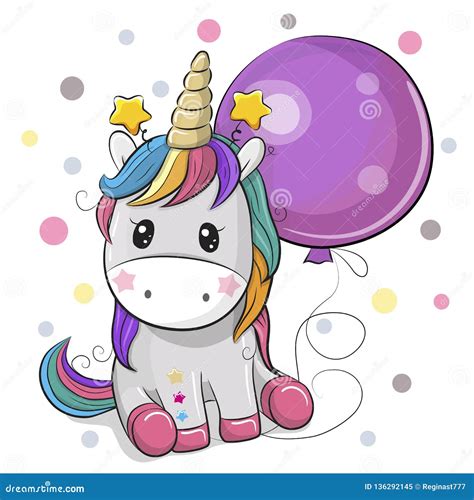 Cute Cartoon Unicorn With Balloon Stock Vector Illustration Of