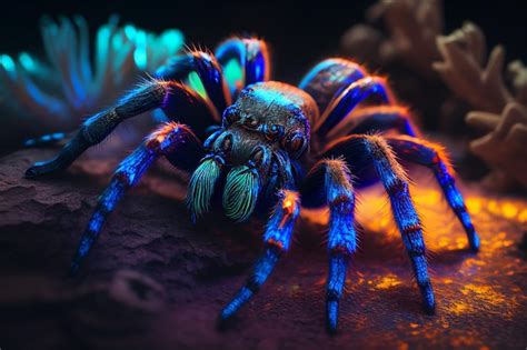 premium ai image  blue spider   blue face sits   rock