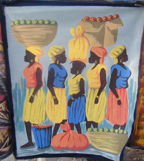 Haitian Women Original Canvas Handmade Painting Folk Art - $17.95 USD - GlobeBids