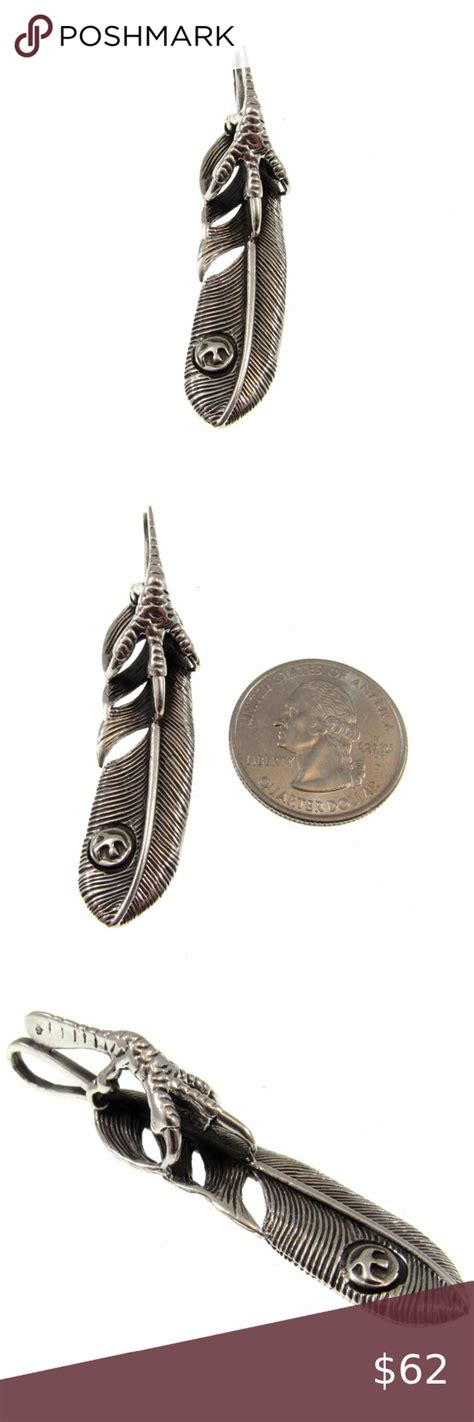 Solid 925 Sterling Silver Heraldic Eagle Feather And Claw Slide Pendant