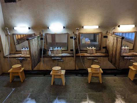 Shower Bath Room In Traditional Japanese Hot Spring Onsen Resort