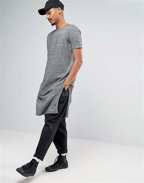 Asos Super Longline Knitted T Shirt With Extra Long Side Splits In Gray