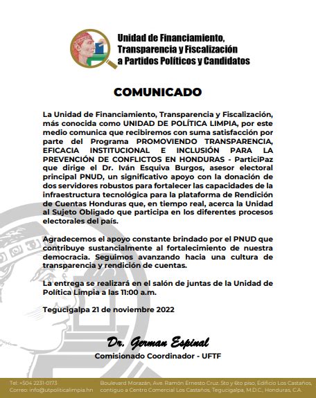 Ltimos Comunicados Uftf Unidad De Financiamiento Transparencia Y