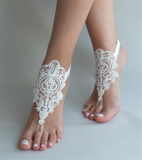 Ivory Lace Beach Wedding Barefoot Sandals Wedding Shoes Prom Etsy