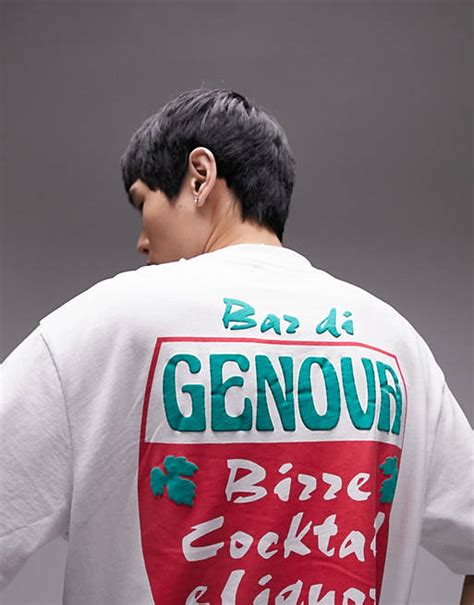 Topman Oversized Fit T Shirt With Front And Back Genova Print In White