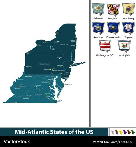 Mid atlantic states of the united states Vector Image