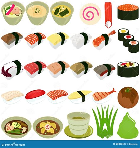 Food Icons Japanese Cuisine Sushi Soup Stock Vector Illustration