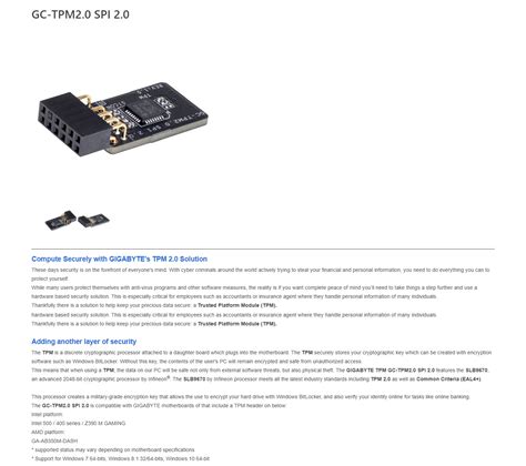 Gigabyte TPM SPI 2 0 Trusted Platform Module Bailin Tech Solutions