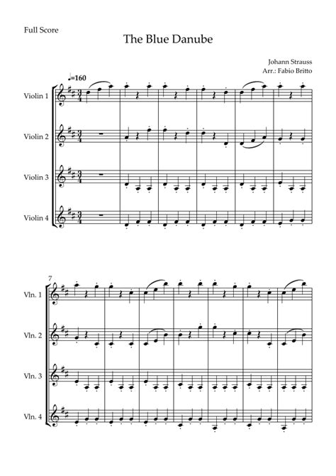 The Blue Danube Waltz By Johann Strauss For Violin Quartet Arr