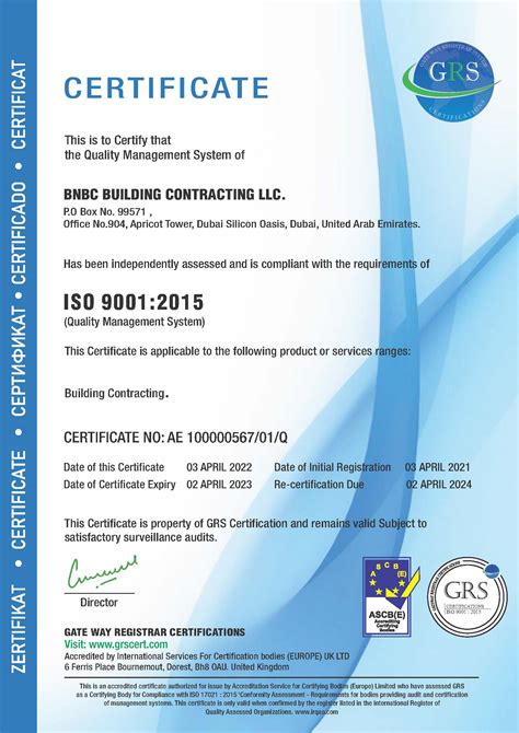 Bnbc Iso Certificate Bnbc Building Contracting Llc