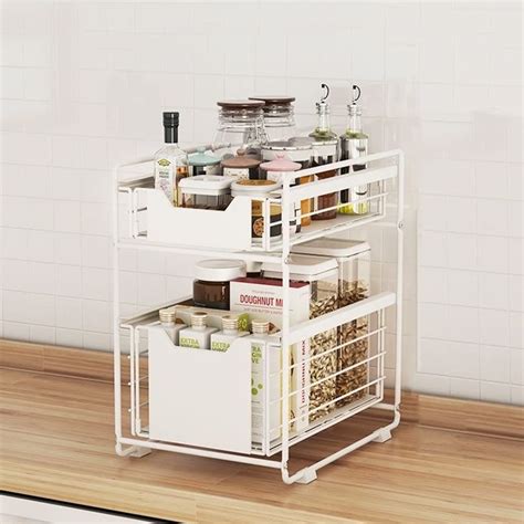 Lexza 2 Tier Under Sink Organizers And Storage Sliding Cabinet