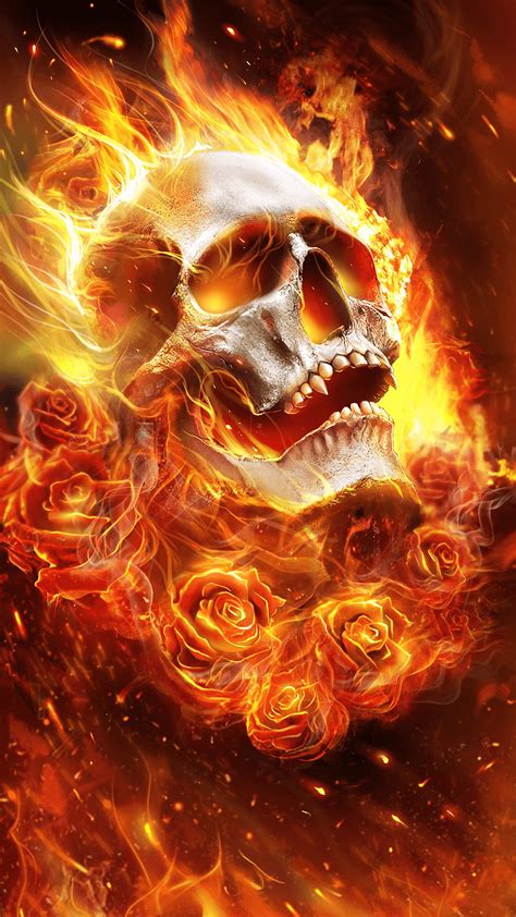 Flaming Skull Flaming Skull Background On Bat Fire Skeleton Hd