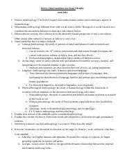 EXAM I Review Sheet Anthropology 1001 Review Sheet Guidelines For