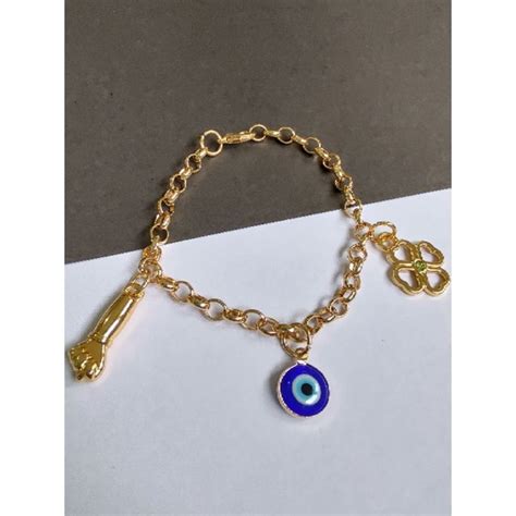 Pulseira Dourada Folhada Olho Grego Shopee Brasil